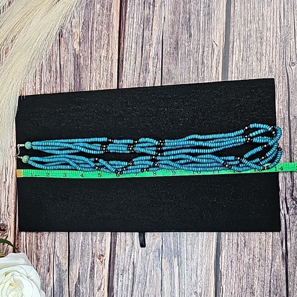 TURQUOISE WOODEN BEAD FOUR STRAND TWISTED NECKLACE - Picture 6 of 6